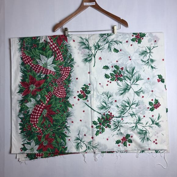 Vintage Spring Mills Christmas Cotton Holiday Fabric Holly 3 Yards 73” Width T33 - Picture 1 of 8